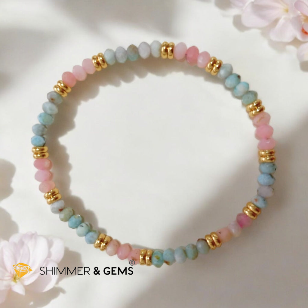 Immune Booster Bracelet (Pink Opal & Larimar 3x4mm Rondelle) with Stainless Steel Beads