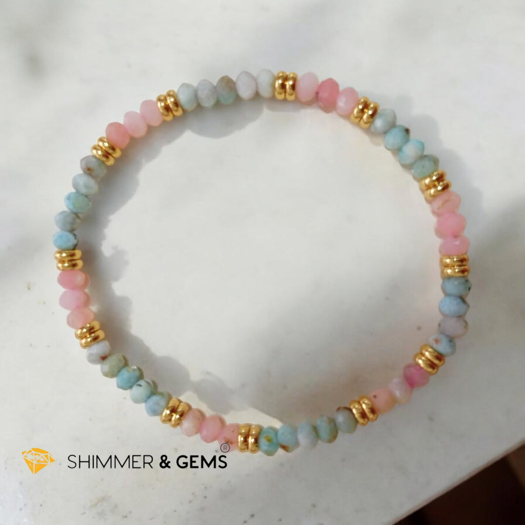 Immune Booster Bracelet (Pink Opal & Larimar 3x4mm Rondelle) with Stainless Steel Beads