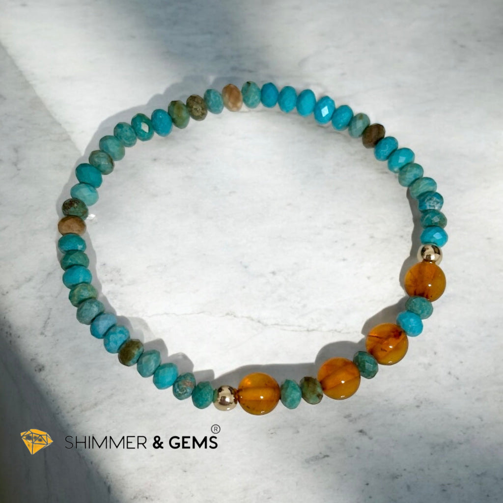 Immune Support Bracelet (Turquoise & Amber with 14k gold filled)