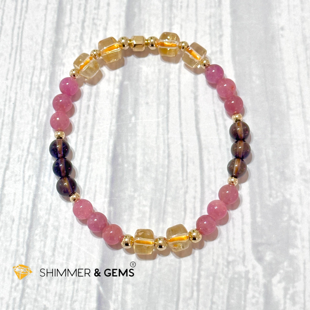Increase Passion, Wealth & Success Bracelet (Premium 6mm Ruby, Iolite, Citrine, 14k Gold Filled)