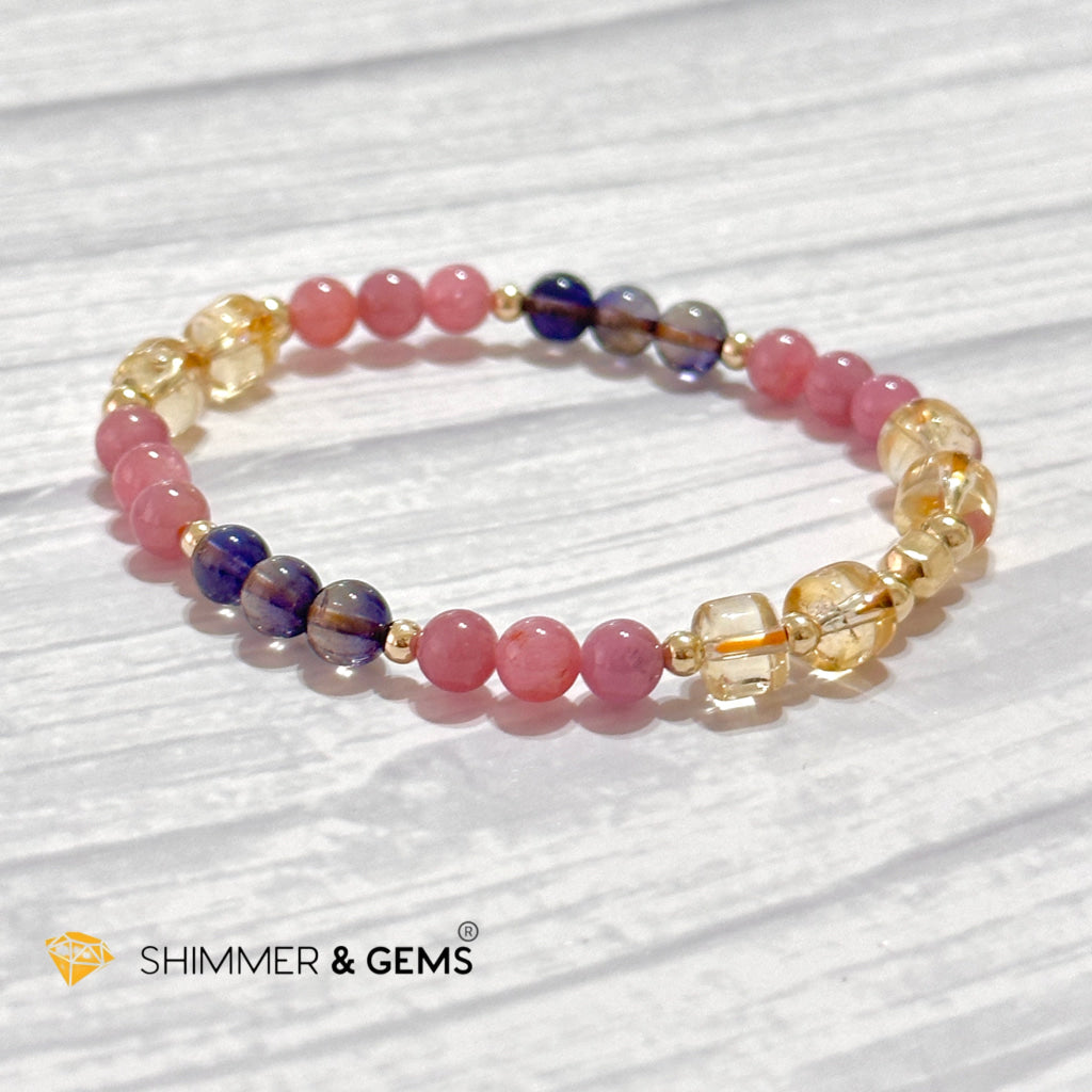 Increase Passion, Wealth & Success Bracelet (Premium 6mm Ruby, Iolite, Citrine, 14k Gold Filled)