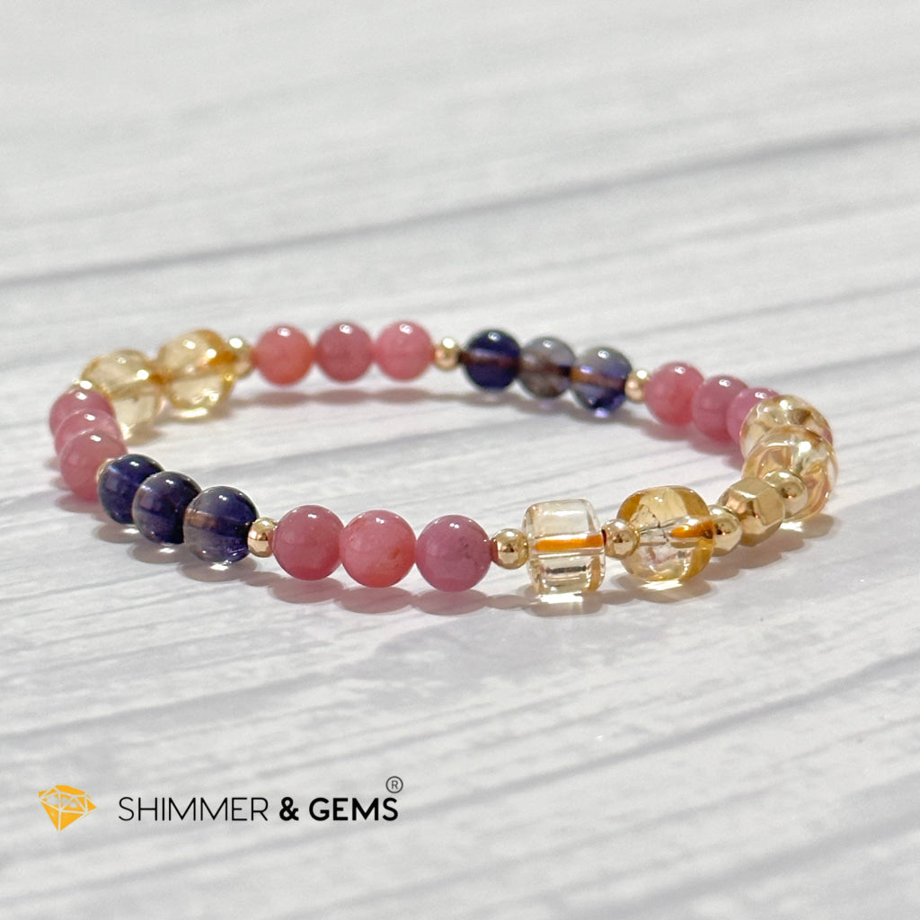 Increase Passion, Wealth & Success Bracelet (Premium 6mm Ruby, Iolite, Citrine, 14k Gold Filled)