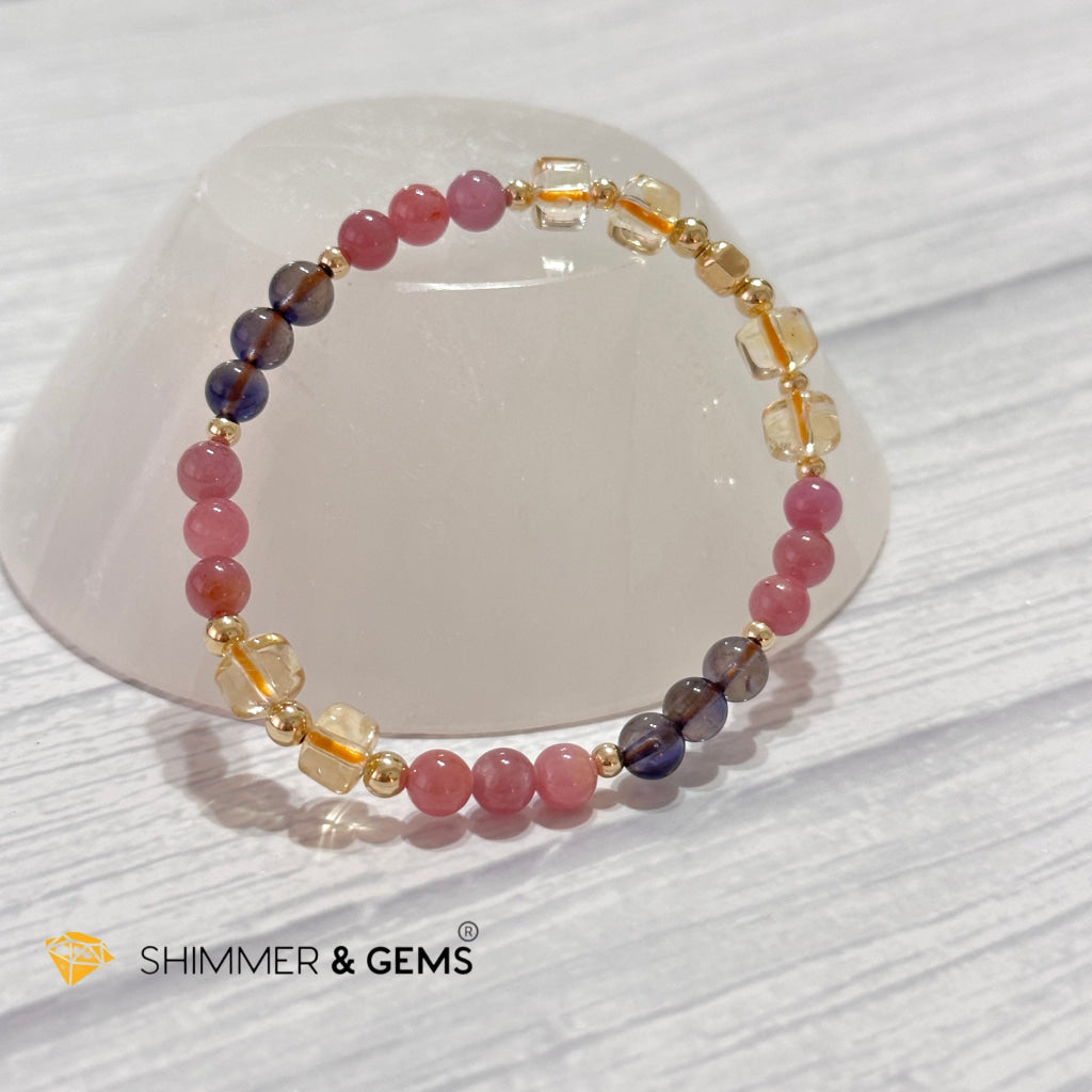 Increase Passion, Wealth & Success Bracelet (Premium 6mm Ruby, Iolite, Citrine, 14k Gold Filled)