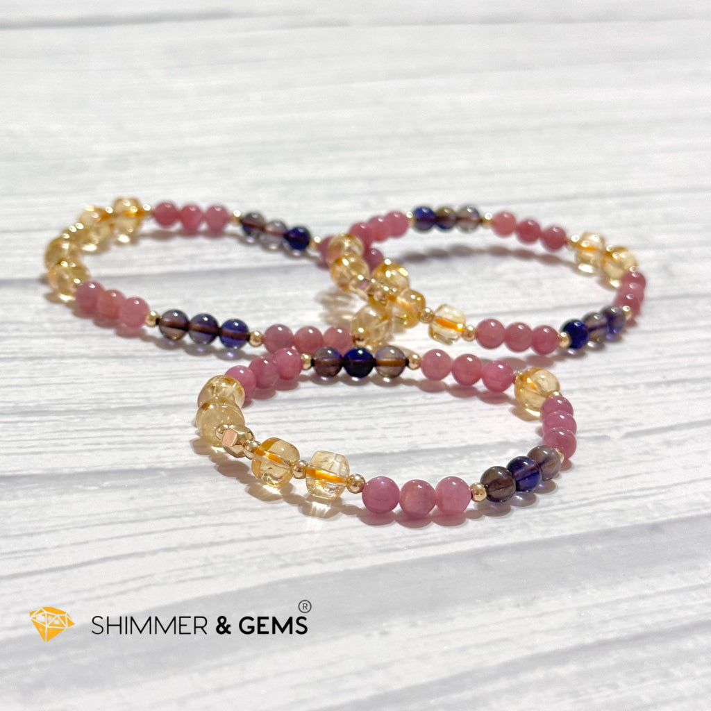 Increase Passion, Wealth & Success Bracelet (Premium 6mm Ruby, Iolite, Citrine, 14k Gold Filled)