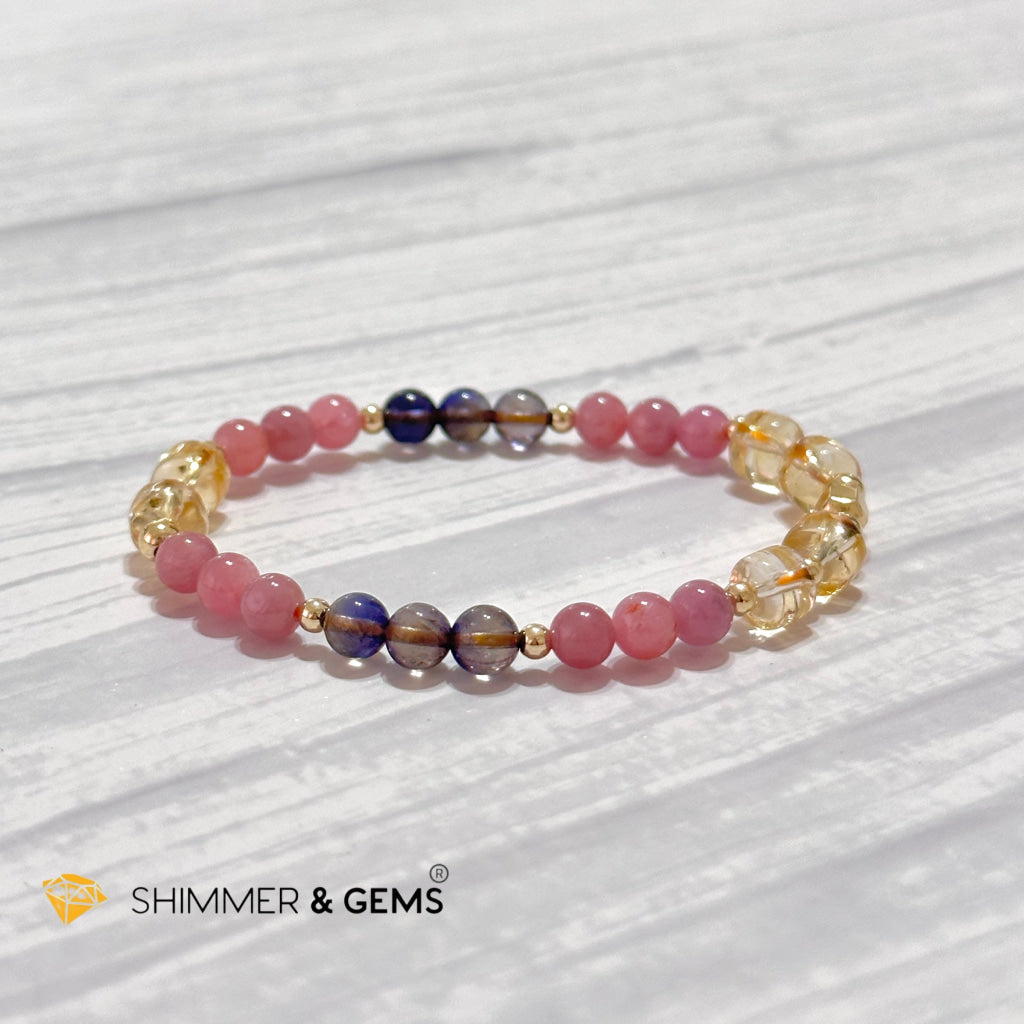 Increase Passion, Wealth & Success Bracelet (Premium 6mm Ruby, Iolite, Citrine, 14k Gold Filled)