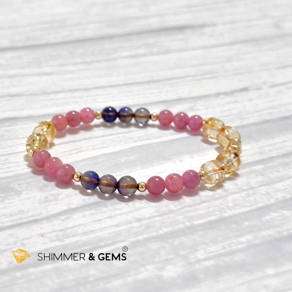 Increase Passion, Wealth & Success Bracelet (Premium 6mm Ruby, Iolite, Citrine, 14k Gold Filled)