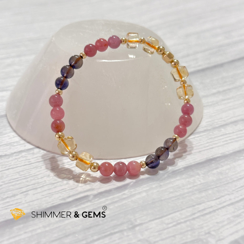 Increase Passion, Wealth & Success Bracelet (Premium 6mm Ruby, Iolite, Citrine, 14k Gold Filled)