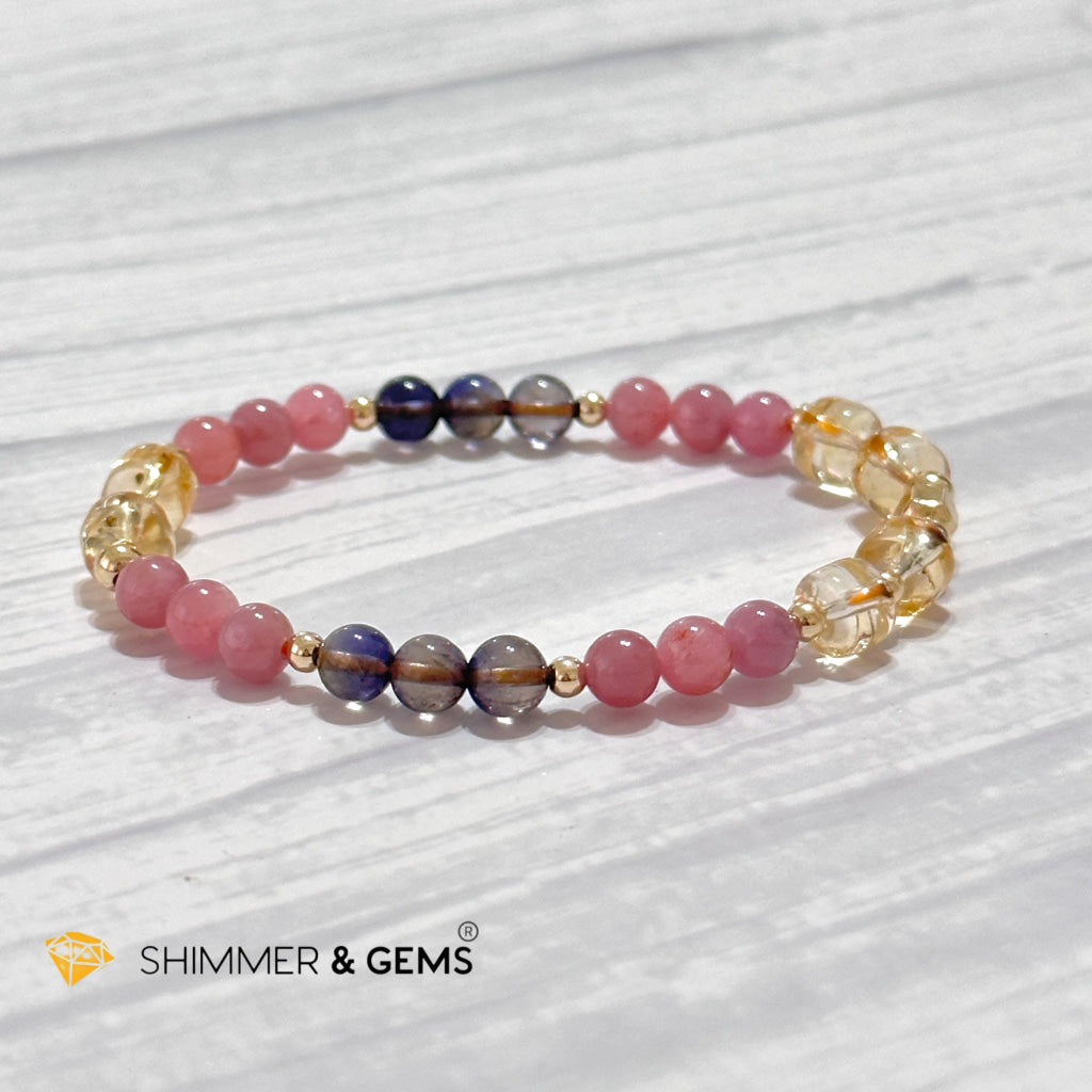 Increase Passion, Wealth & Success Bracelet (Premium 6mm Ruby, Iolite, Citrine, 14k Gold Filled)