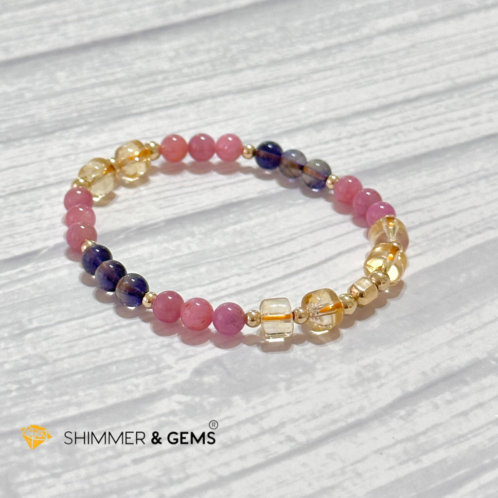 Increase Passion, Wealth & Success Bracelet (Premium 6mm Ruby, Iolite, Citrine, 14k Gold Filled)