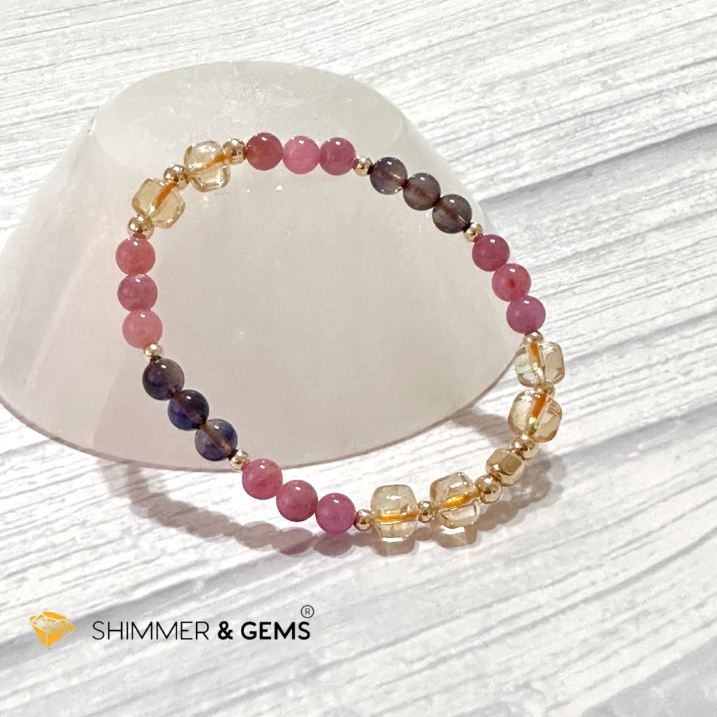 Increase Passion, Wealth & Success Bracelet (Premium 6mm Ruby, Iolite, Citrine, 14k Gold Filled)