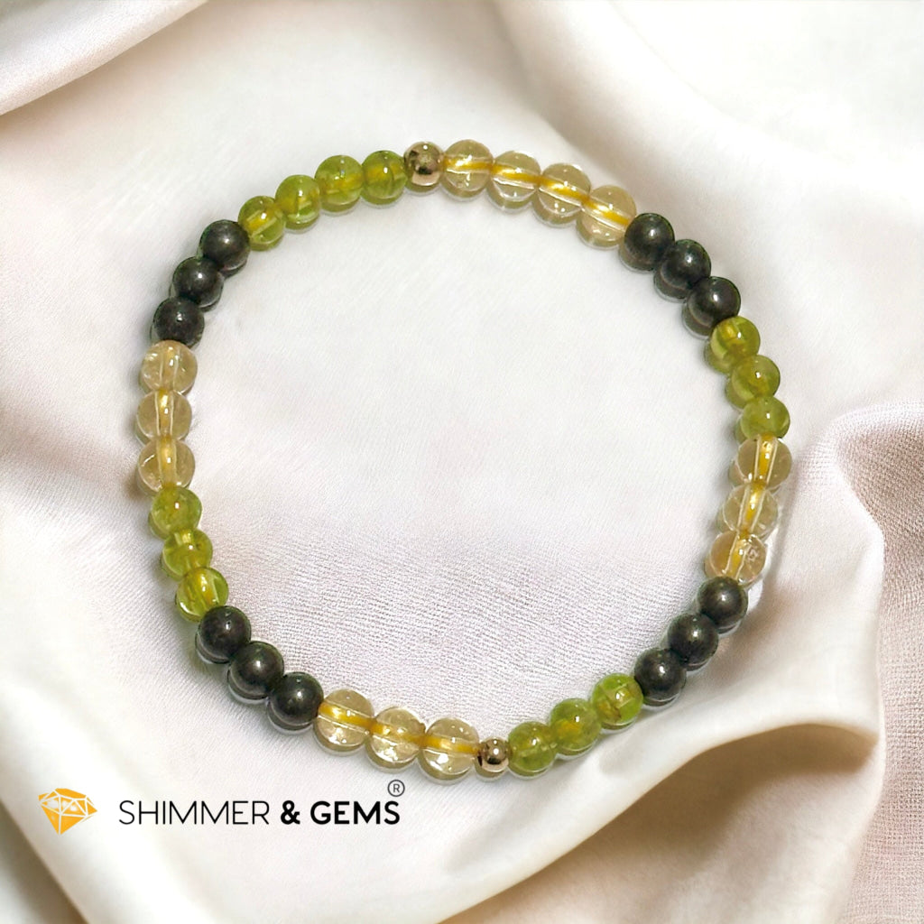 Increase Wealth Activator Bracelet (4mm Citrine, Peridot, Pyrite with 14k gold filled beads)