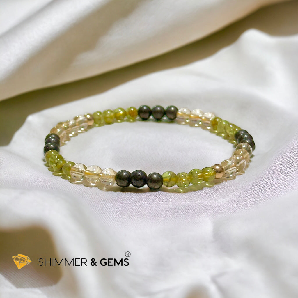 Increase Wealth Activator Bracelet (4mm Citrine, Peridot, Pyrite with 14k gold filled beads)