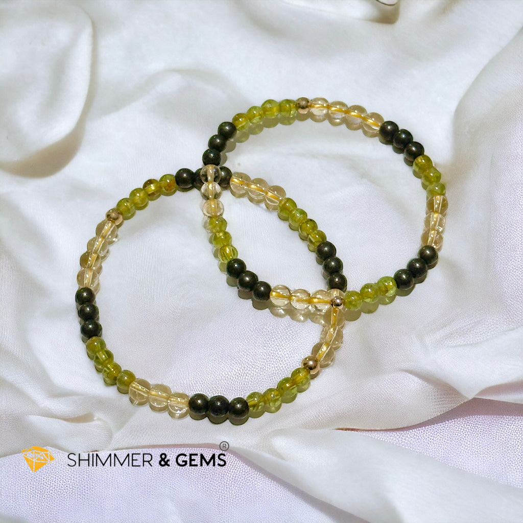Increase Wealth Activator Bracelet (4mm Citrine, Peridot, Pyrite with 14k gold filled beads)