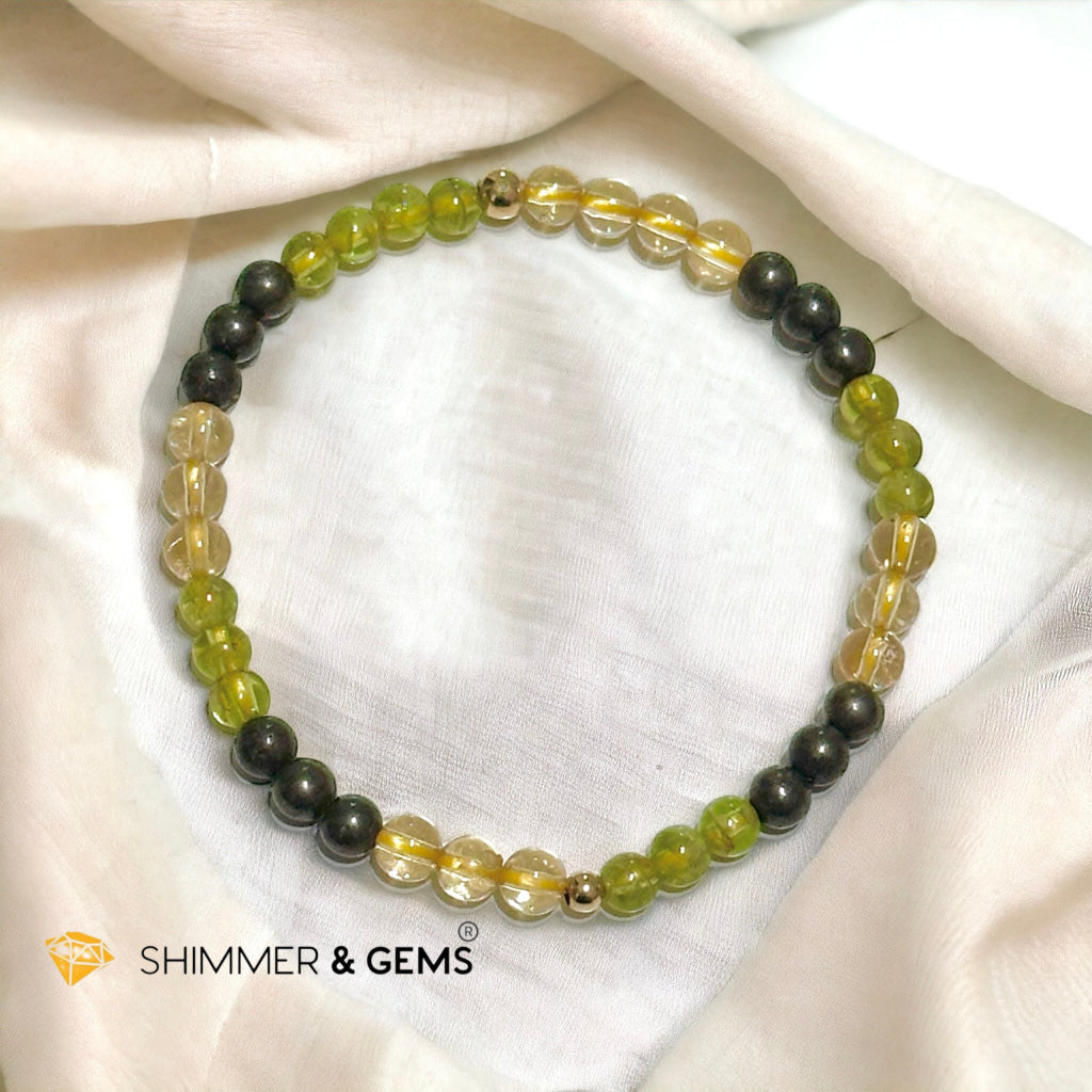 Increase Wealth Activator Bracelet (4mm Citrine, Peridot, Pyrite with 14k gold filled beads)