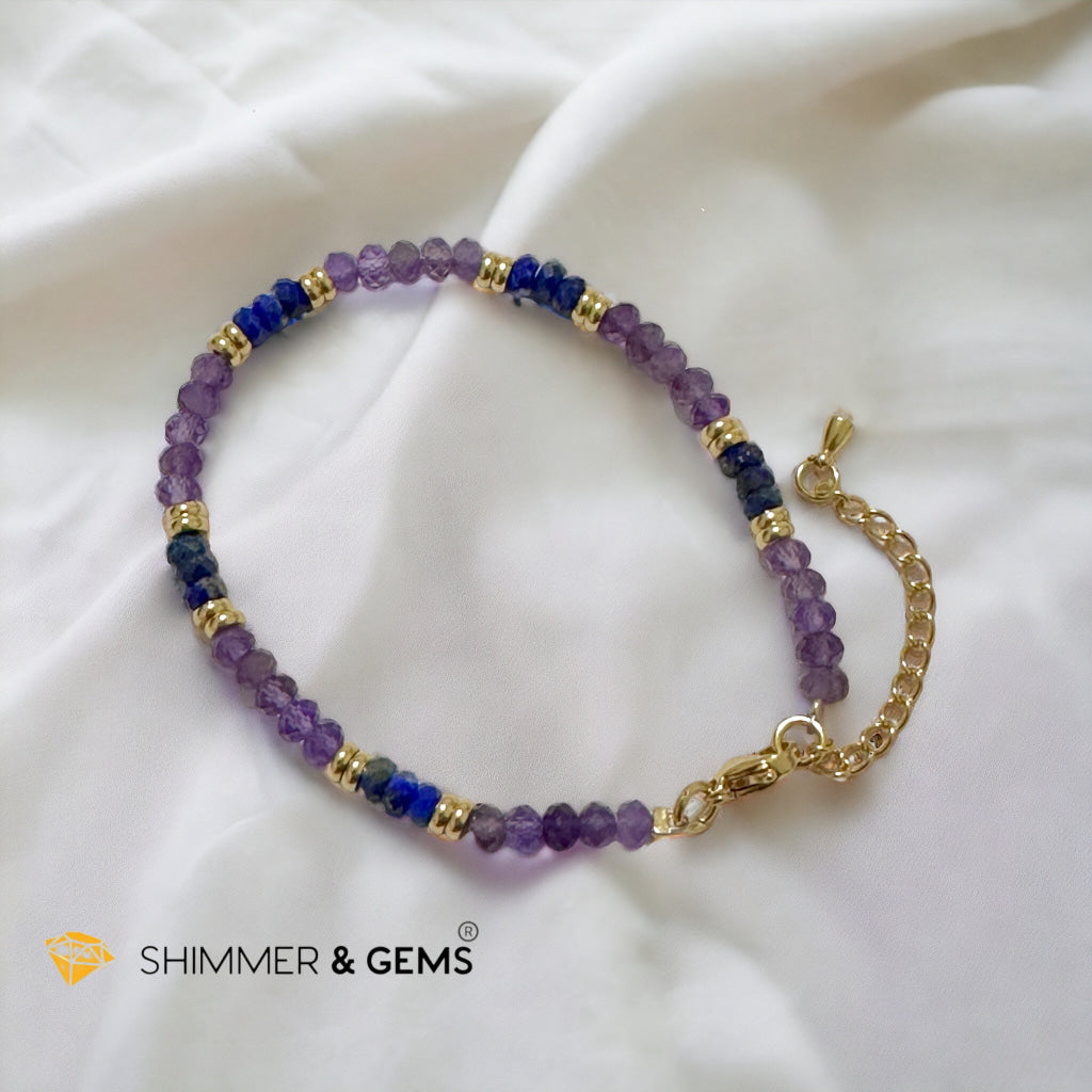 Intuition Bracelet (Amethyst & Lapis Lazuli 4mm Rondelle) with stainless steel chain