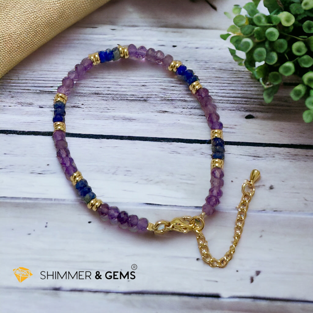 Intuition Bracelet (Amethyst & Lapis Lazuli 4mm Rondelle) with stainless steel chain