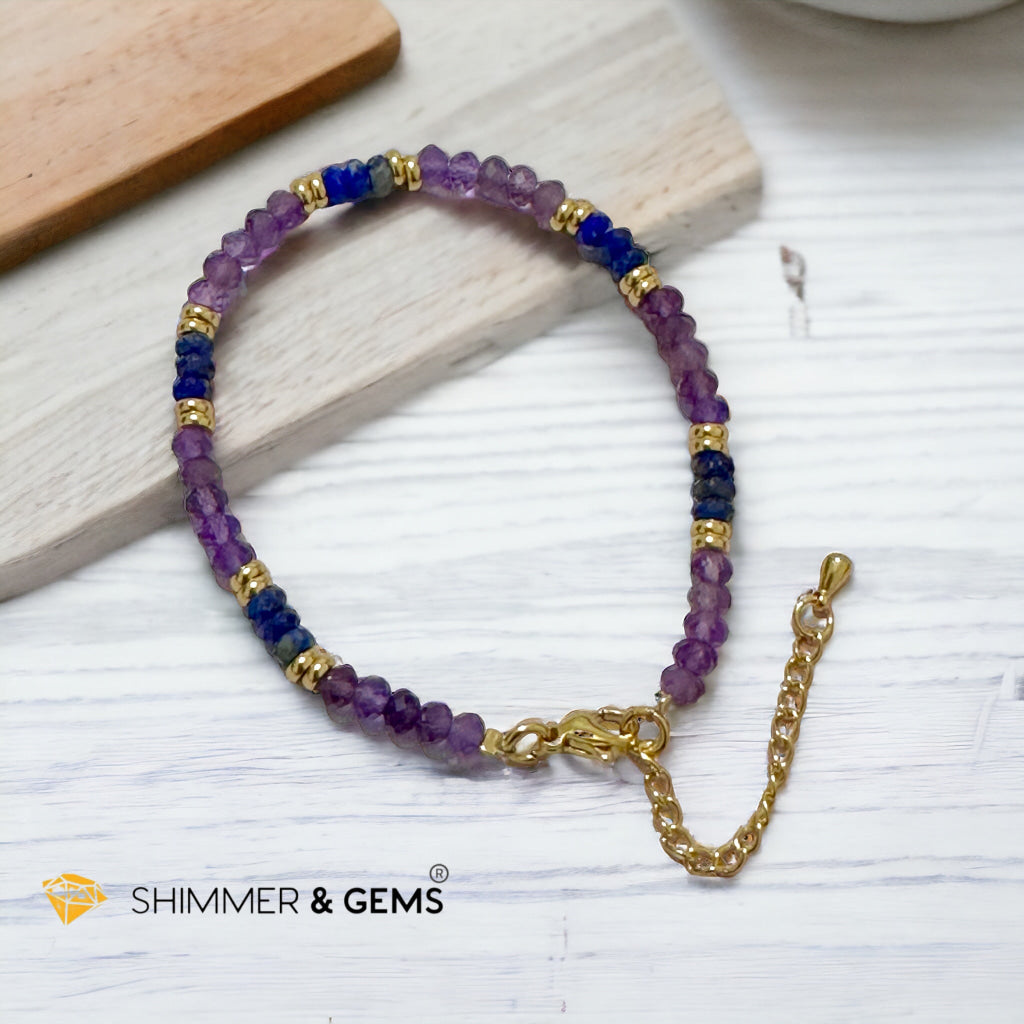 Intuition Bracelet (Amethyst & Lapis Lazuli 4mm Rondelle) with stainless steel chain