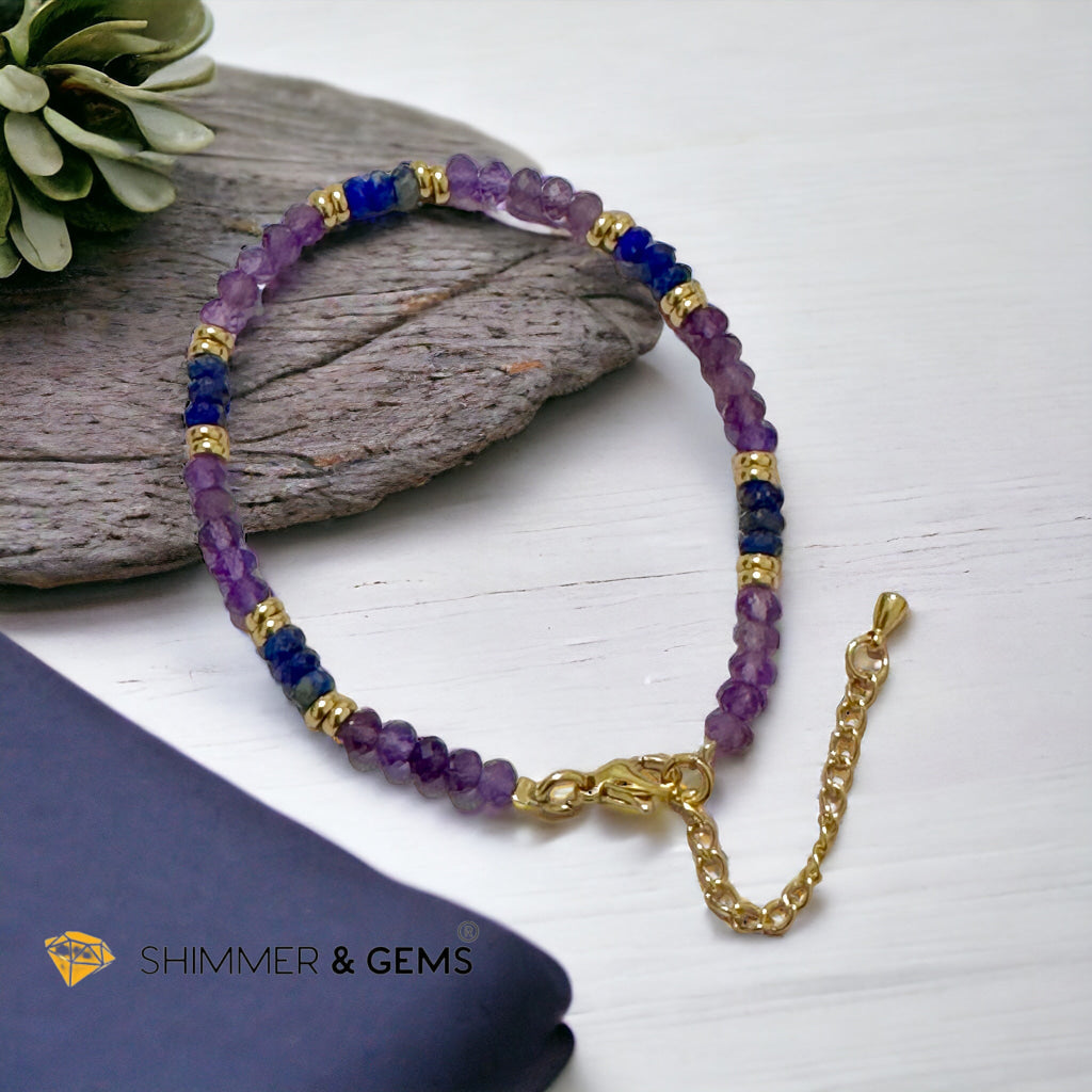 Intuition Bracelet (Amethyst & Lapis Lazuli 4mm Rondelle) with stainless steel chain