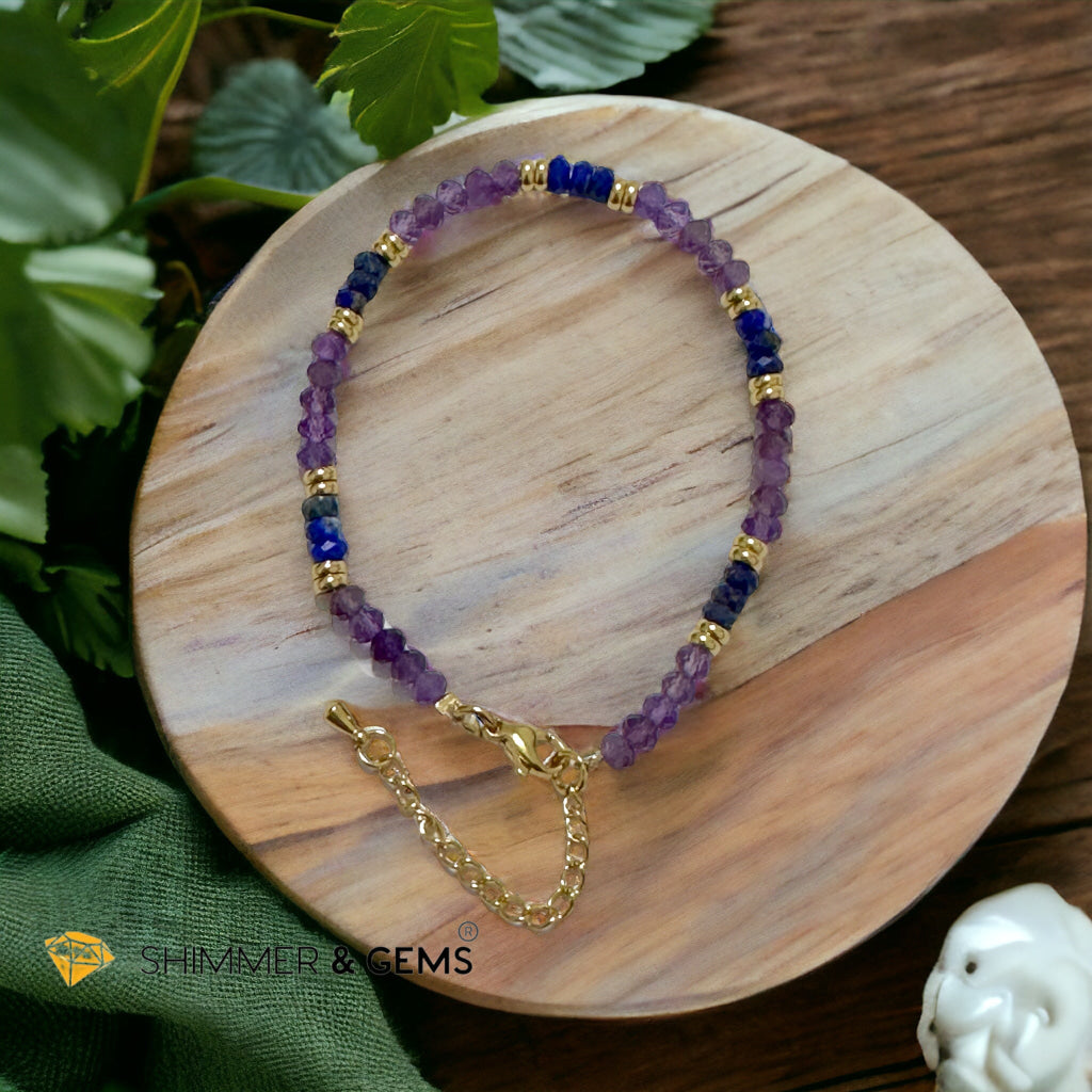 Intuition Bracelet (Amethyst & Lapis Lazuli 4mm Rondelle) with stainless steel chain