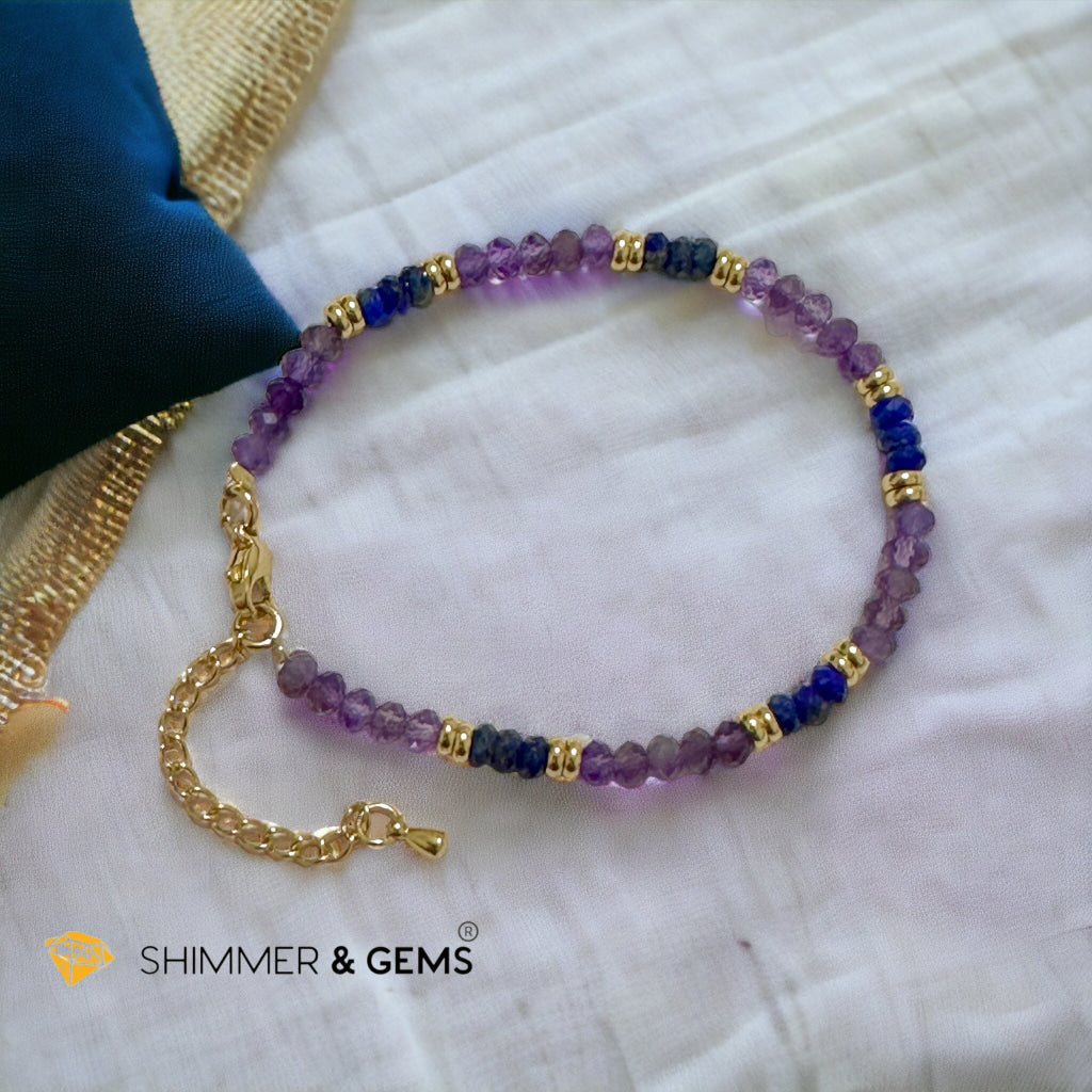 Intuition Bracelet (Amethyst & Lapis Lazuli 4mm Rondelle) with stainless steel chain