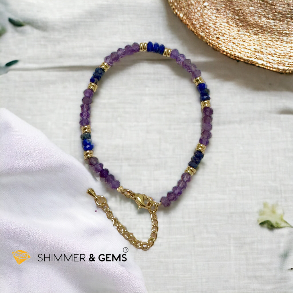 Intuition Bracelet (Amethyst & Lapis Lazuli 4mm Rondelle) with stainless steel chain