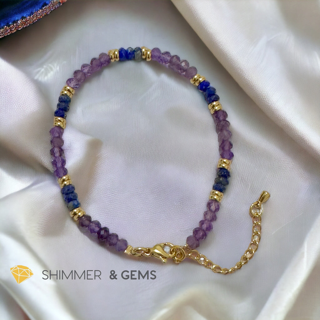 Intuition Bracelet (Amethyst & Lapis Lazuli 4mm Rondelle) with stainless steel chain