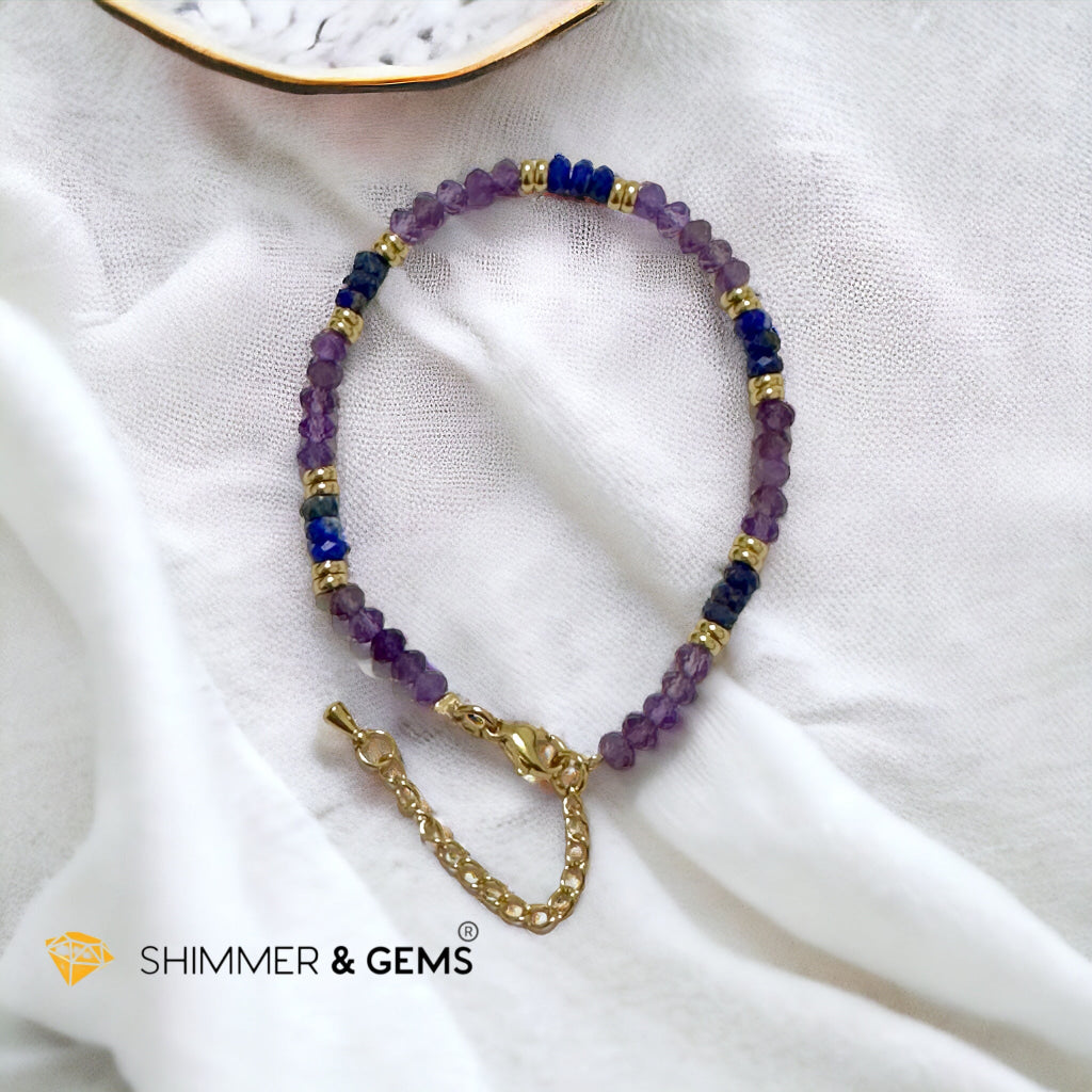 Intuition Bracelet (Amethyst & Lapis Lazuli 4mm Rondelle) with stainless steel chain