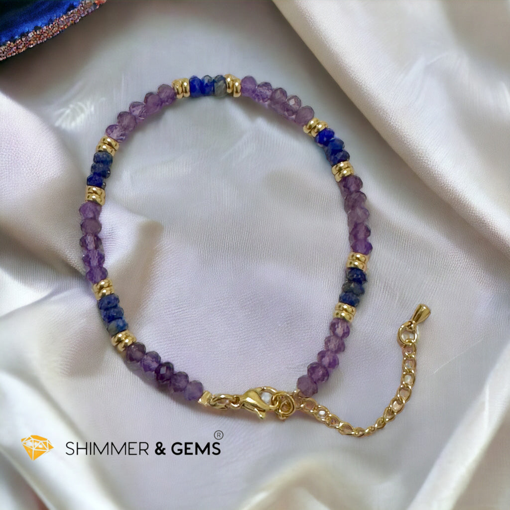 Intuition Bracelet (Amethyst & Lapis Lazuli 4mm Rondelle) with stainless steel chain