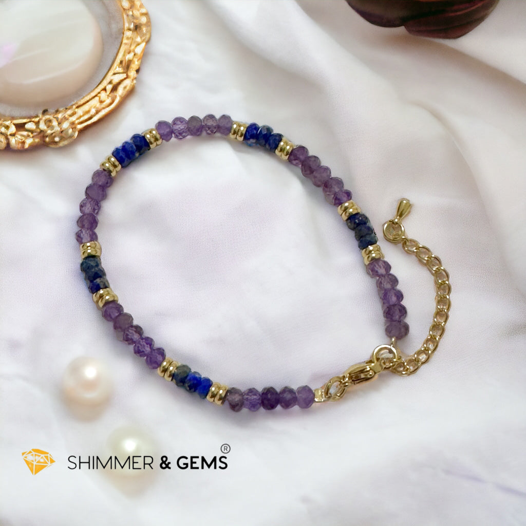 Intuition Bracelet (Amethyst & Lapis Lazuli 4mm Rondelle) with stainless steel chain