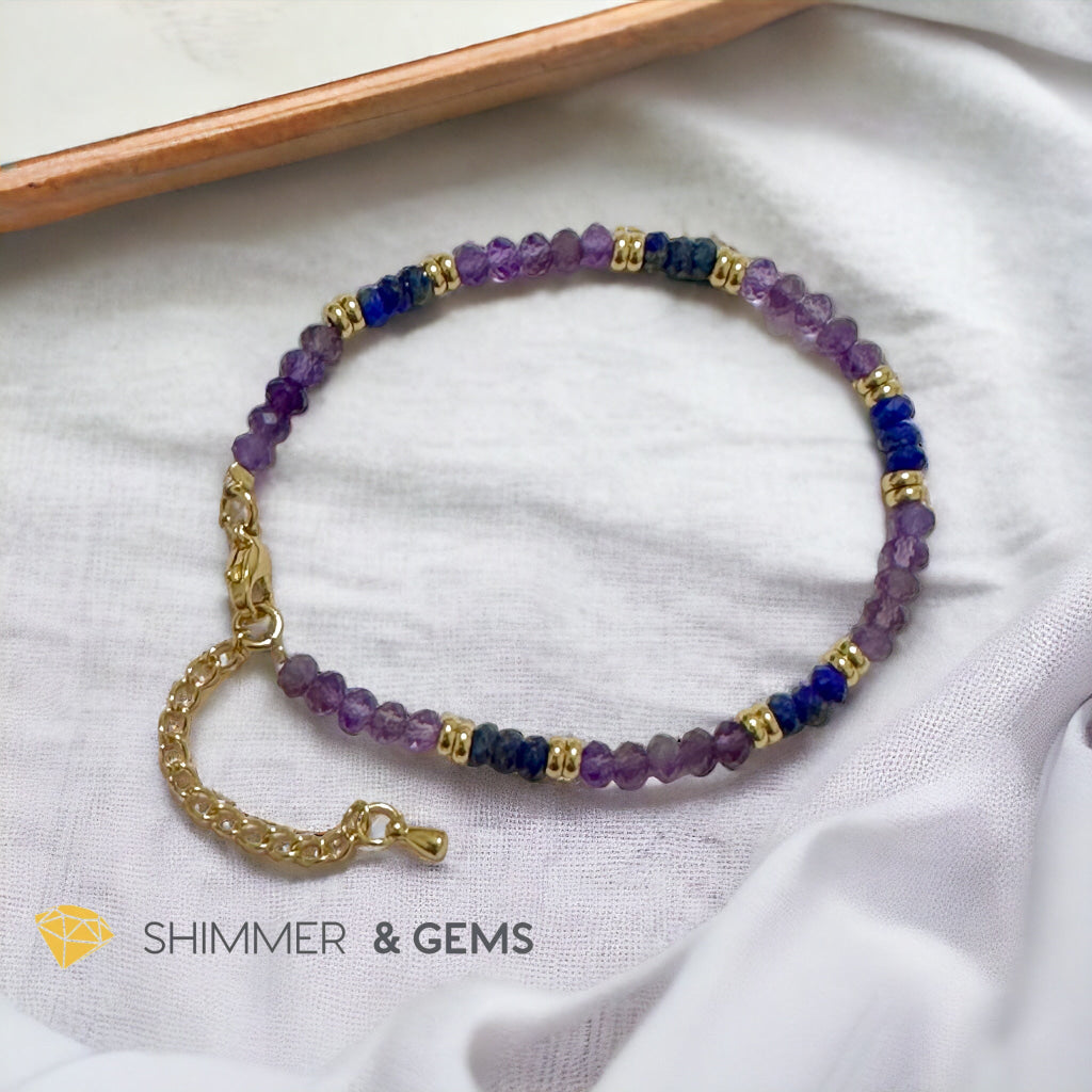 Intuition Bracelet (Amethyst & Lapis Lazuli 4mm Rondelle) with stainless steel chain