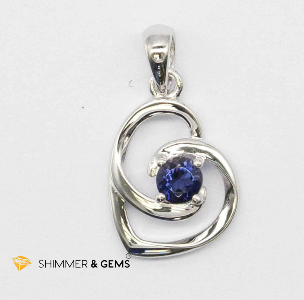 Iolite Heart with Heart 925 Silver Pendant