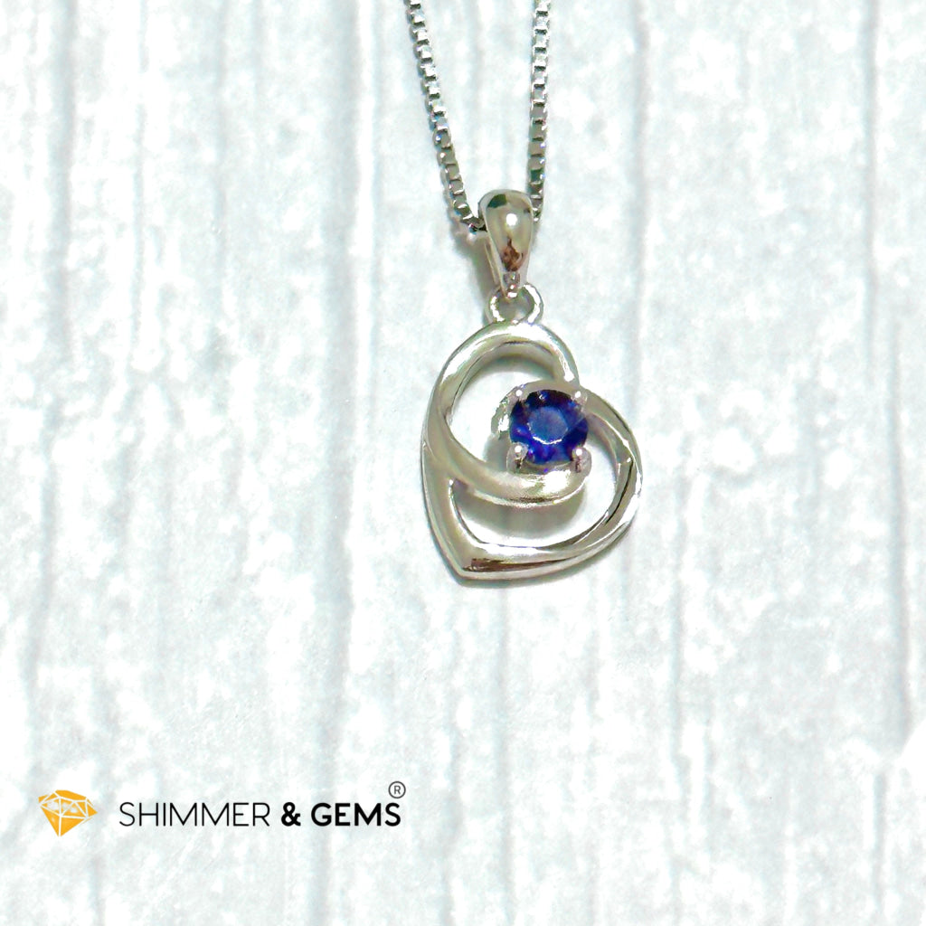 Iolite Heart with Heart 925 Silver Pendant