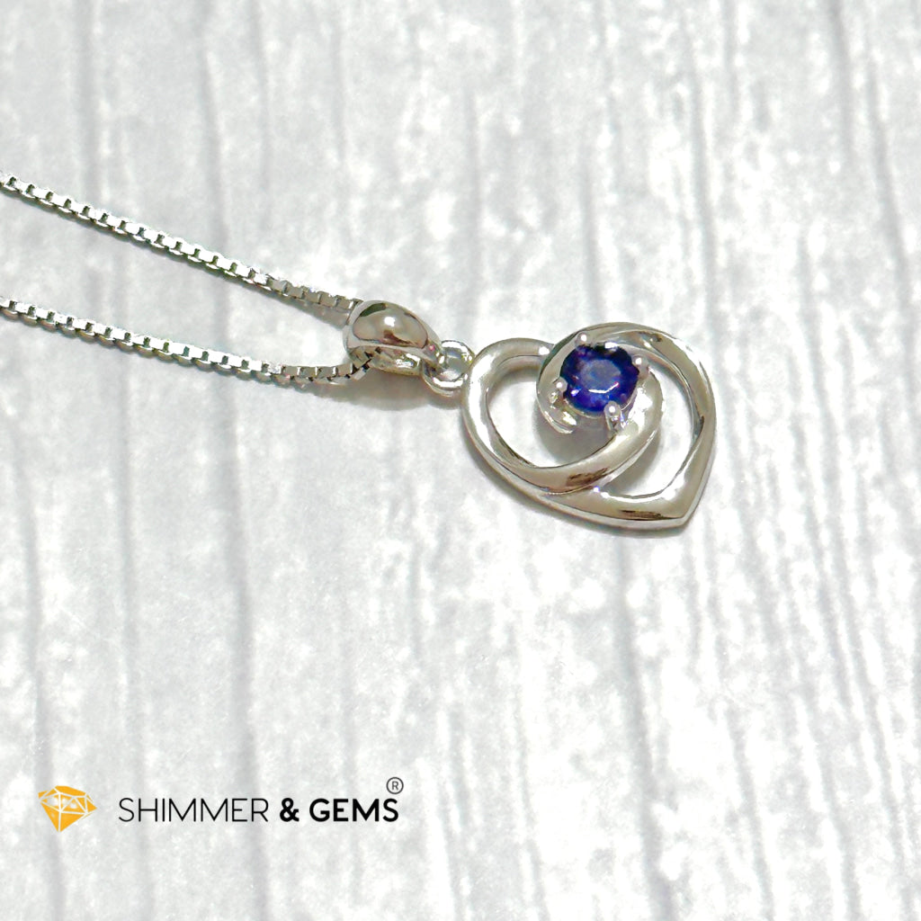 Iolite Heart with Heart 925 Silver Pendant