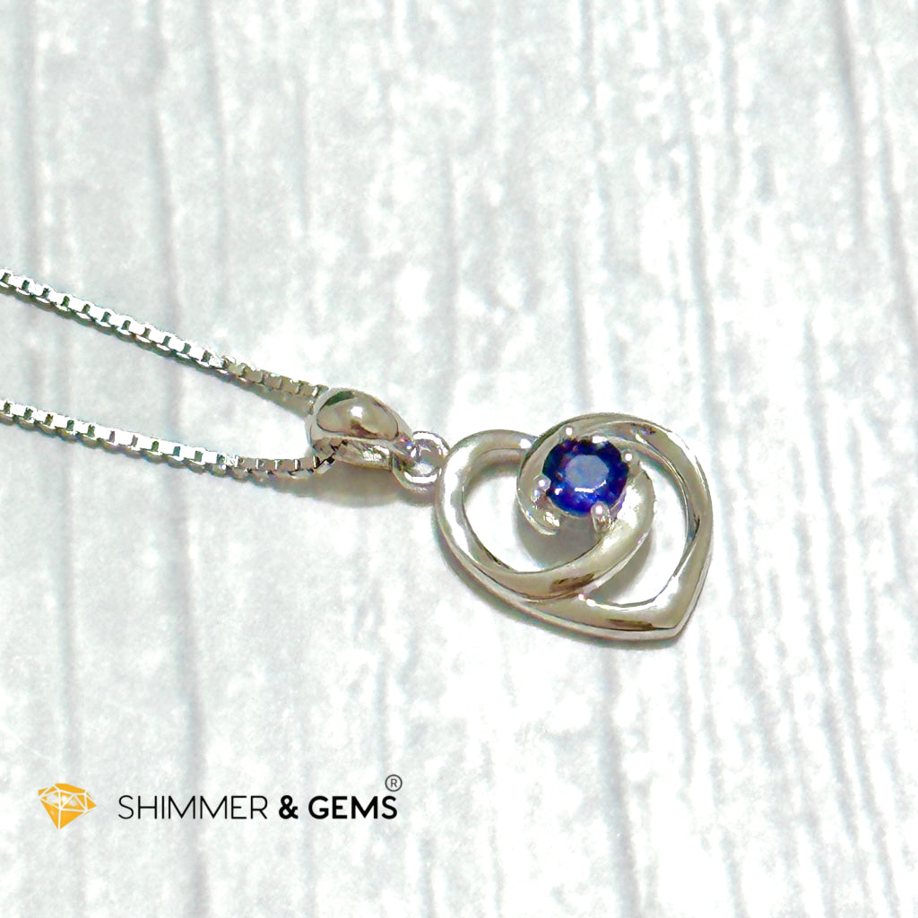 Iolite Heart with Heart 925 Silver Pendant