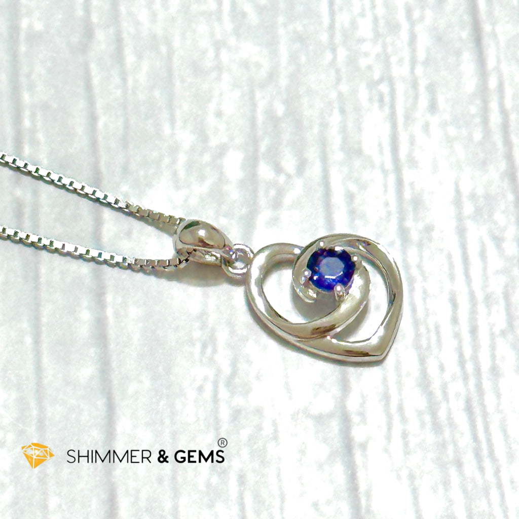 Iolite Heart with Heart 925 Silver Pendant