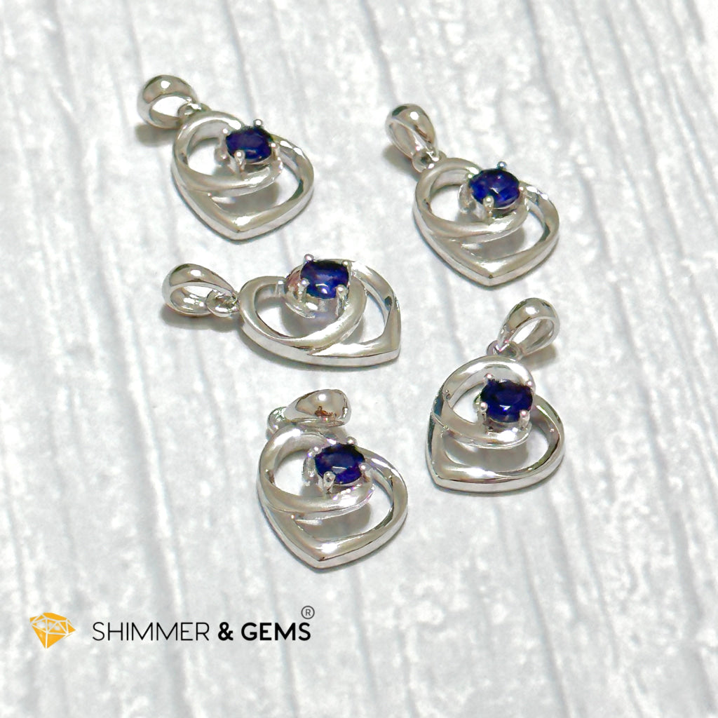 Iolite Heart with Heart 925 Silver Pendant