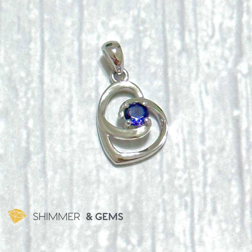 Iolite Heart with Heart 925 Silver Pendant