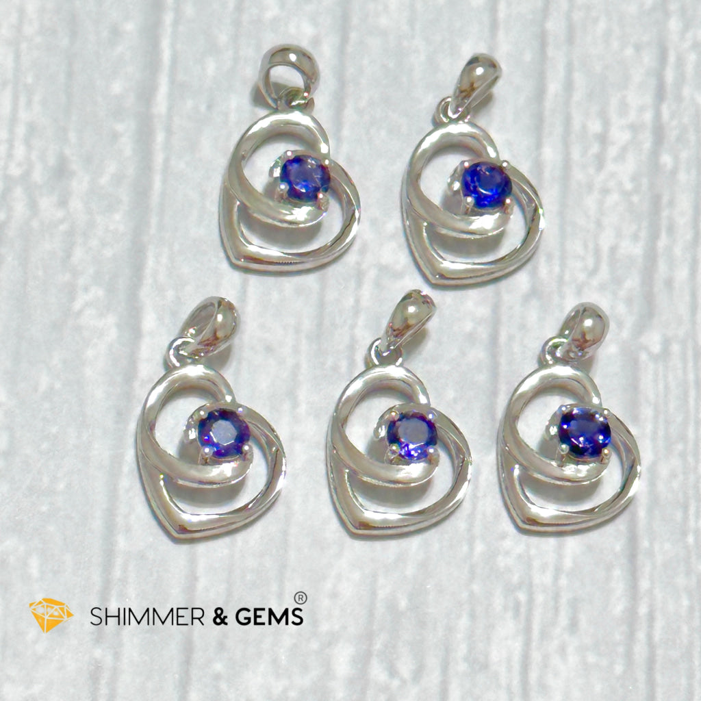 Iolite Heart with Heart 925 Silver Pendant