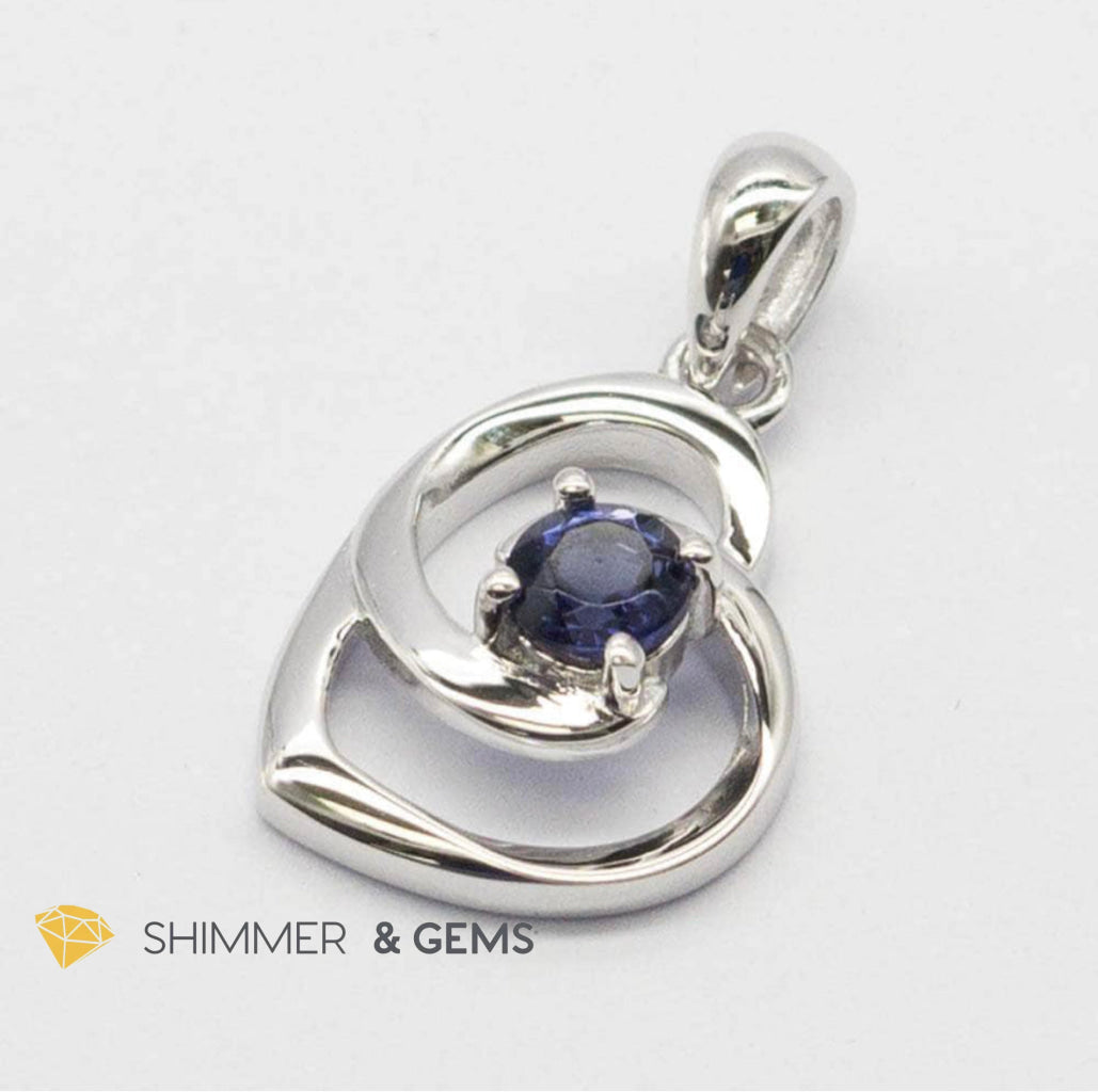 Iolite Heart with Heart 925 Silver Pendant