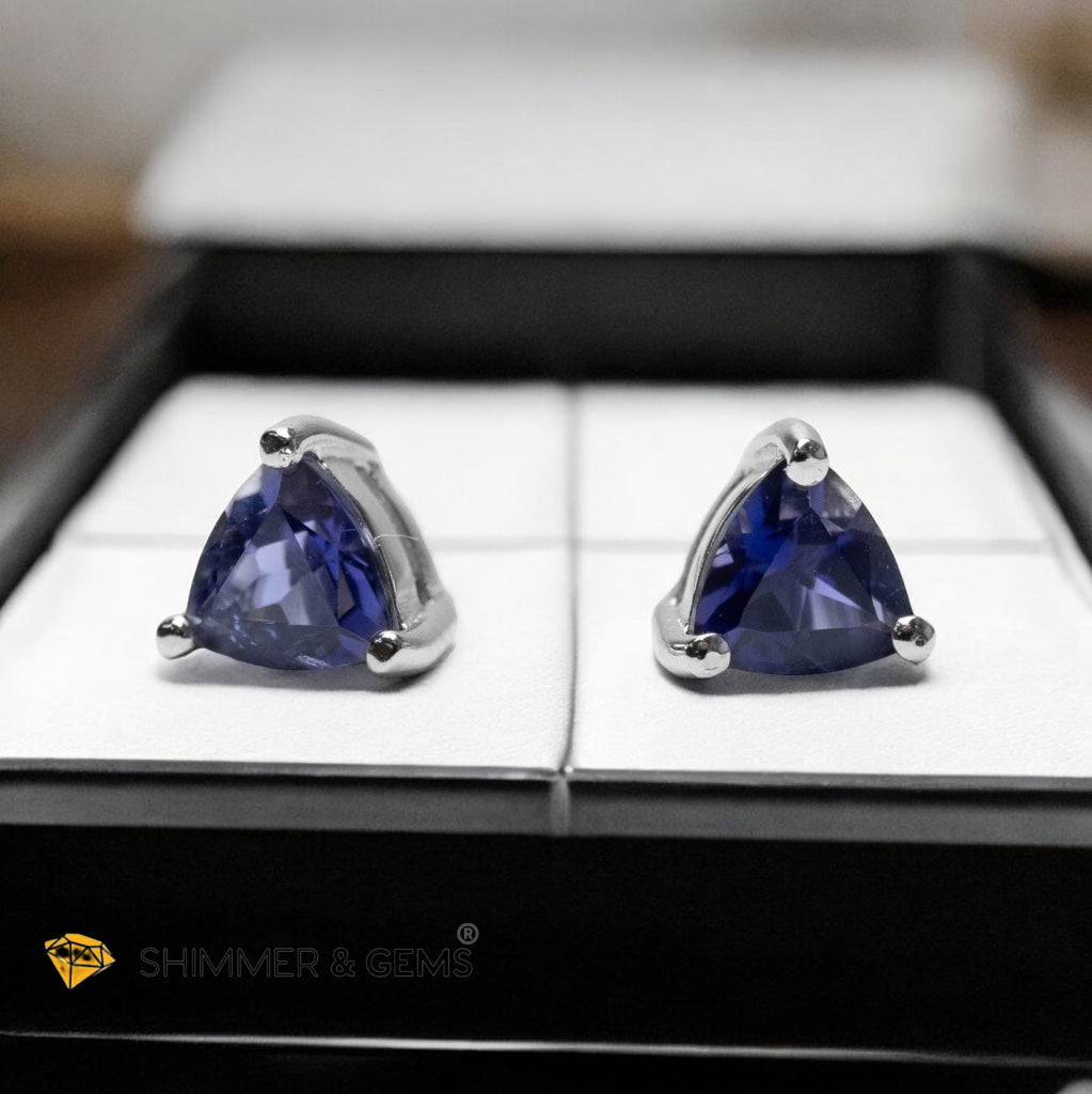 Iolite Solitaire Triangle 925 Silver Earrings (Debt Release & Detox)AAA