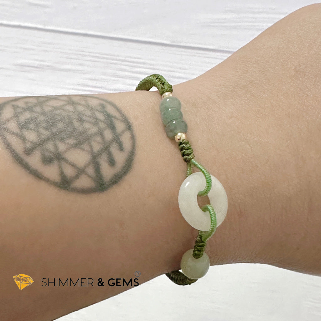 Jade Good Luck Buckle Bracelet in Green String (Adjustable)