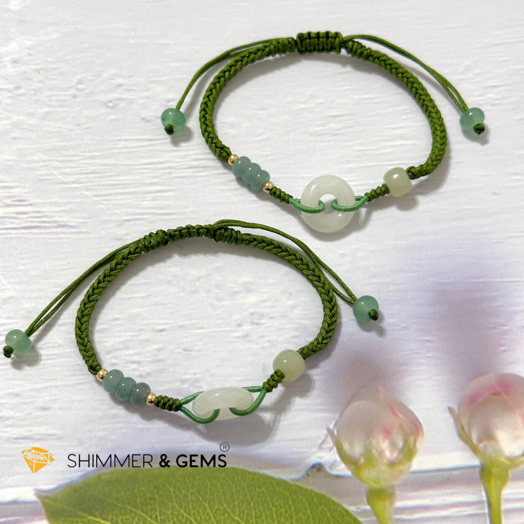 Jade Good Luck Buckle Bracelet in Green String (Adjustable)