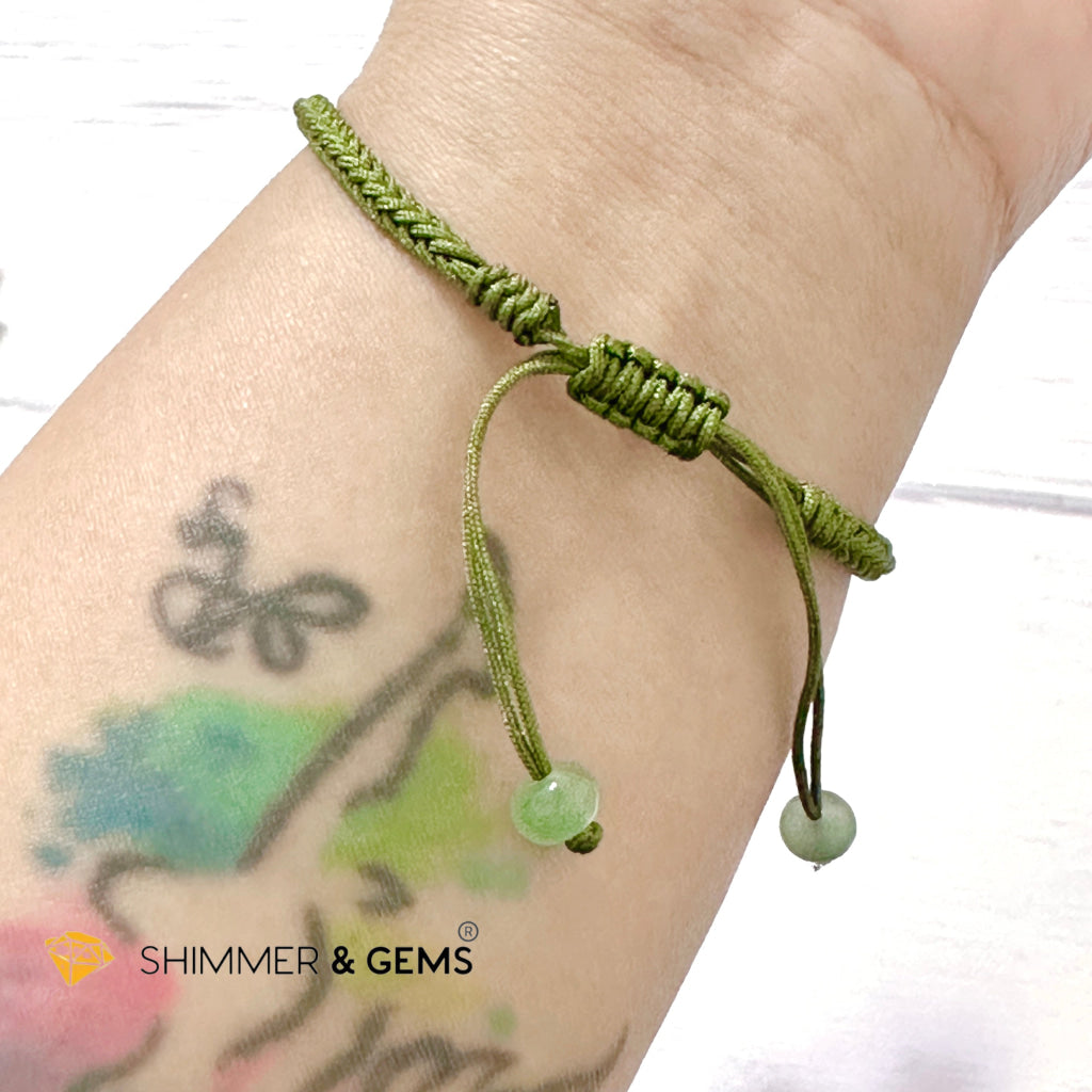 Jade Good Luck Buckle Bracelet in Green String (Adjustable)