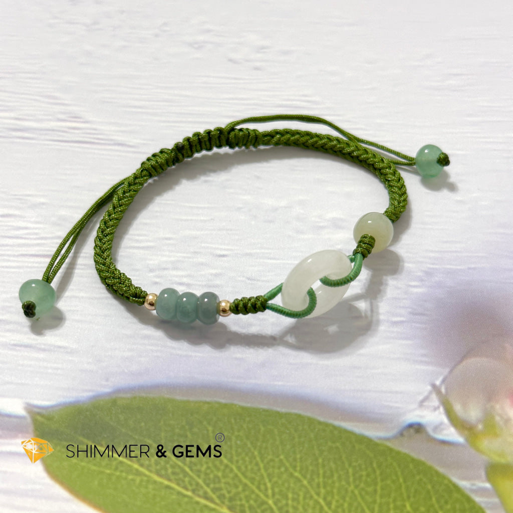 Jade Good Luck Buckle Bracelet in Green String (Adjustable)