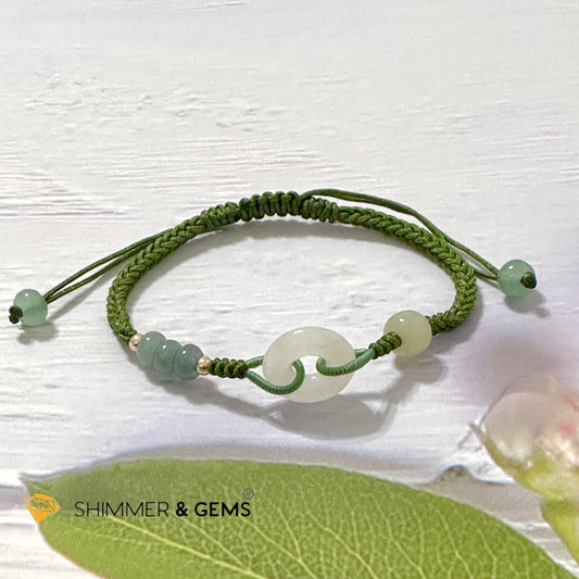 Jade Good Luck Buckle Bracelet in Green String (Adjustable)