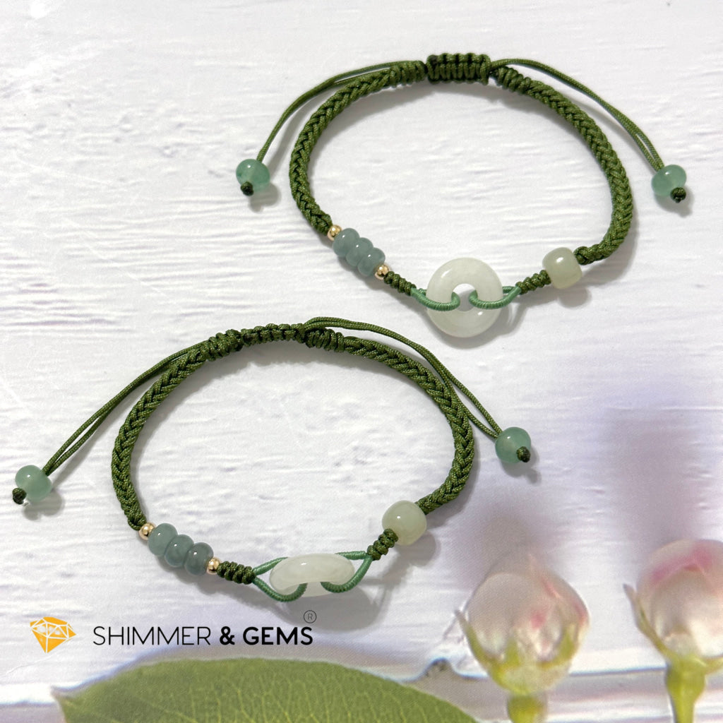 Jade Good Luck Buckle Bracelet in Green String (Adjustable)
