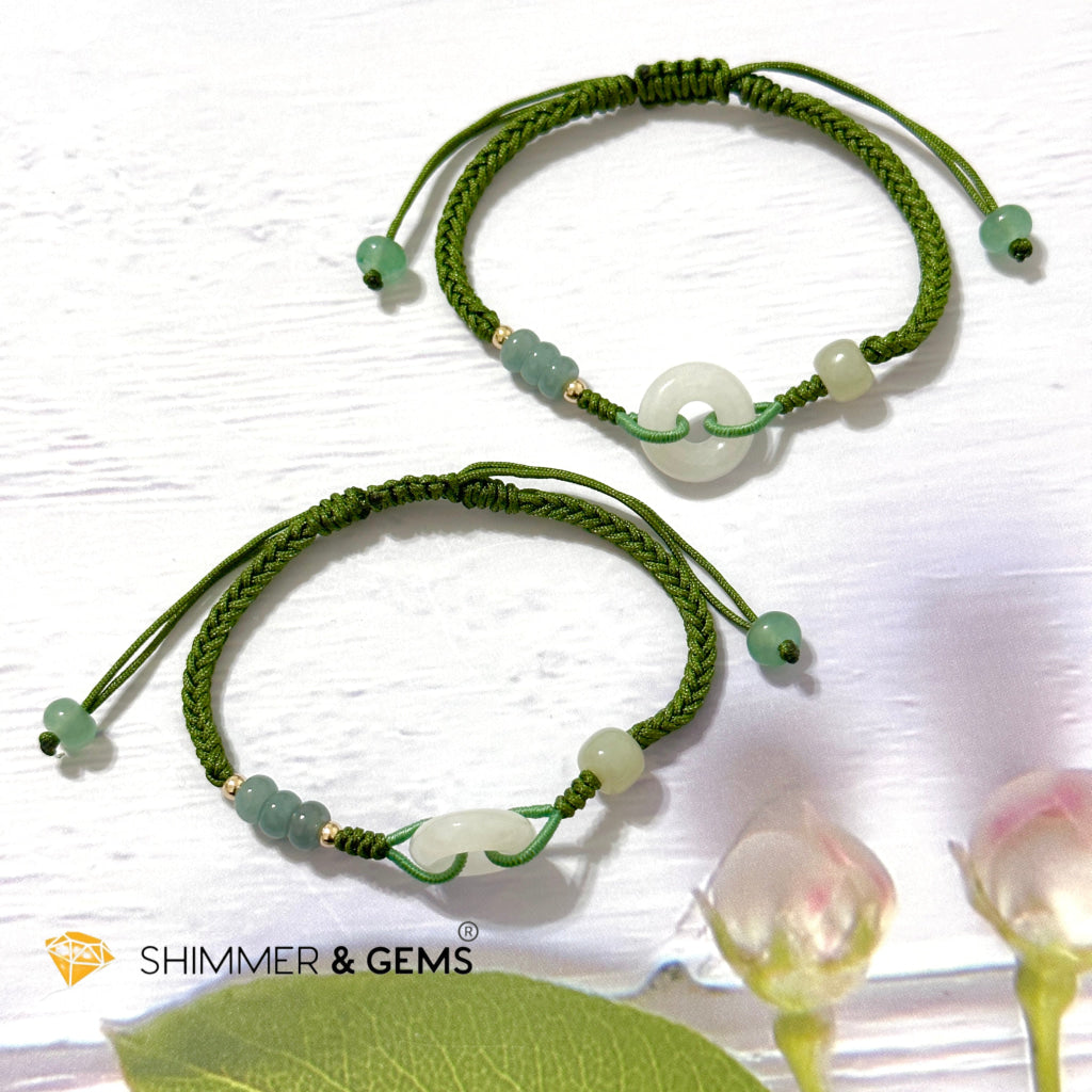 Jade Good Luck Buckle Bracelet in Green String (Adjustable)