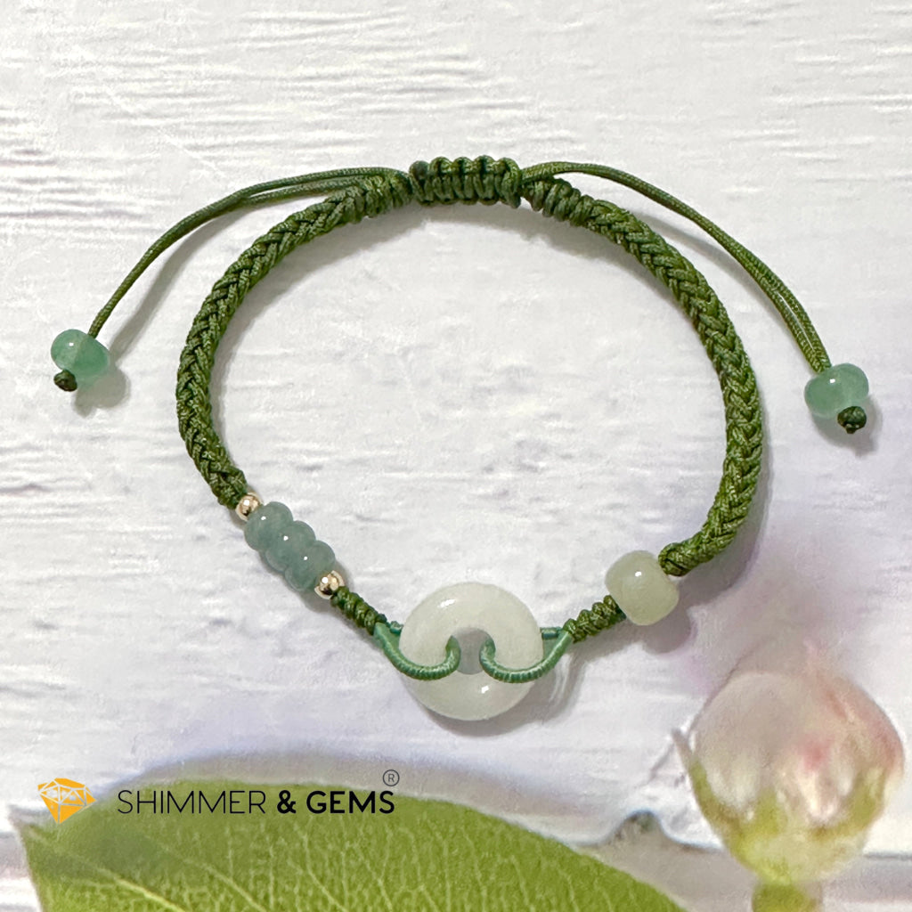 Jade Good Luck Buckle Bracelet in Green String (Adjustable)