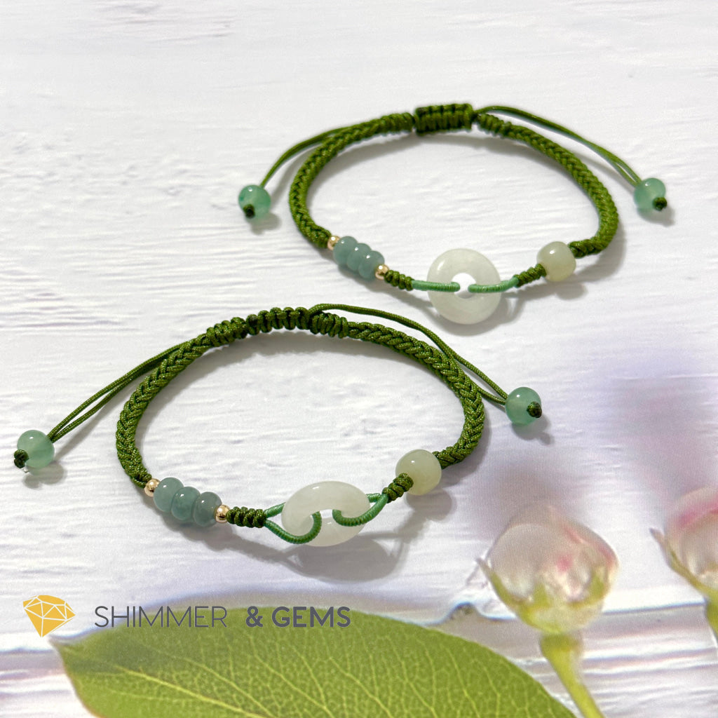 Jade Good Luck Buckle Bracelet in Green String (Adjustable)