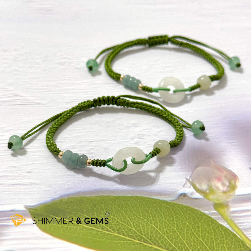 Jade Good Luck Buckle Bracelet in Green String (Adjustable)